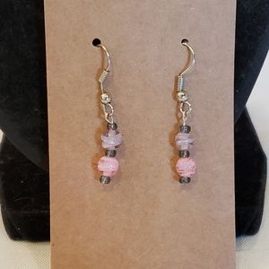 💐6/25 dangle beaded earrings pink and purple